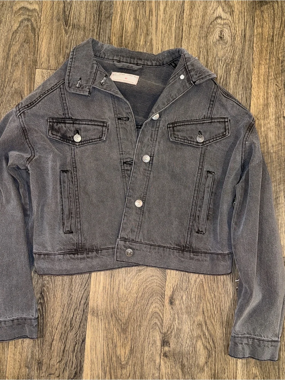 Free People Black Comet Denim Bomber Jacket - Picture 3 of 11